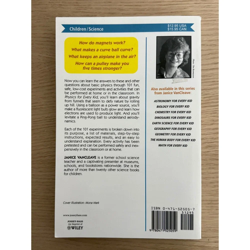 Janice VanCleaves Physics‎ for Every Kid 101 Easy Experiments Paperback Book